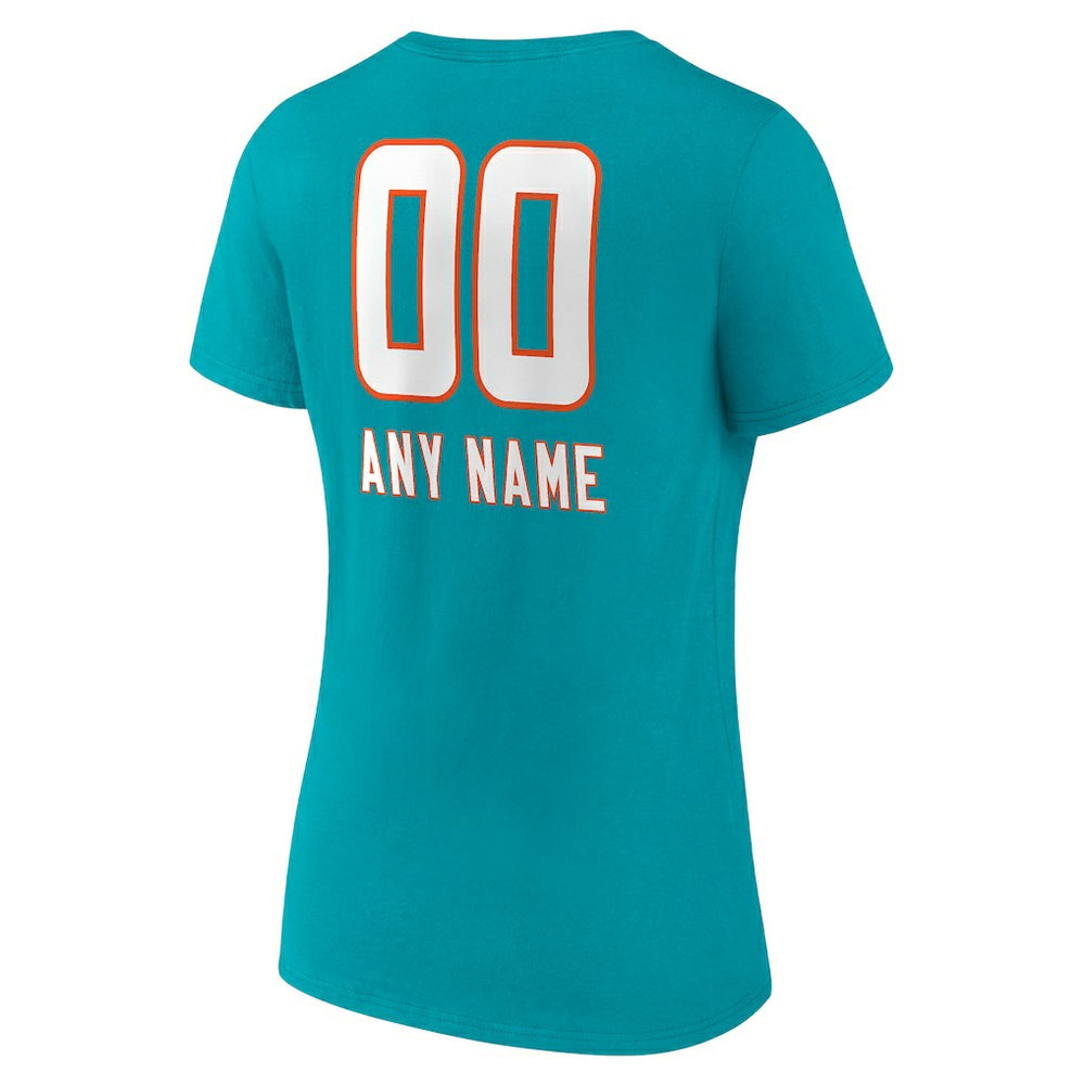 Women's Personalized Name & Number Team Wordmark V-Neck T-Shirt - Miami Dolphins