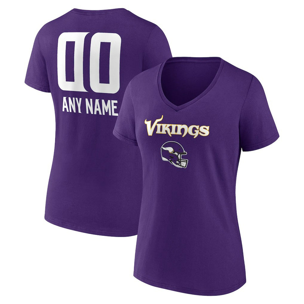 Women's Personalized Name & Number Team Wordmark V-Neck T-Shirt - Minnesota Vikings