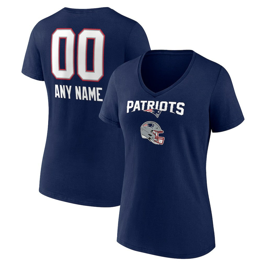 Women's Personalized Name & Number Team Wordmark V-Neck T-Shirt - New England Patriots