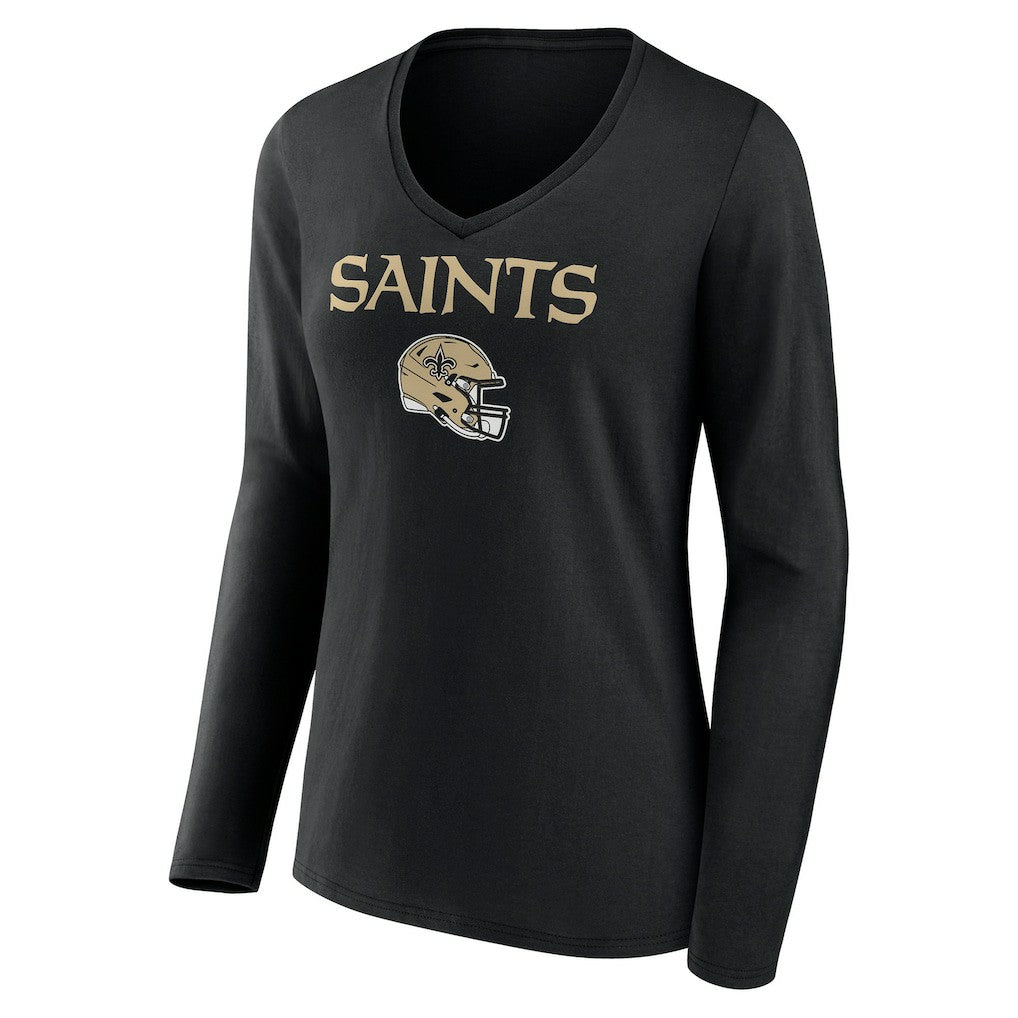 Women's Personalized Name & Number Team Wordmark Long Sleeve V-Neck T-Shirt - New Orleans Saints
