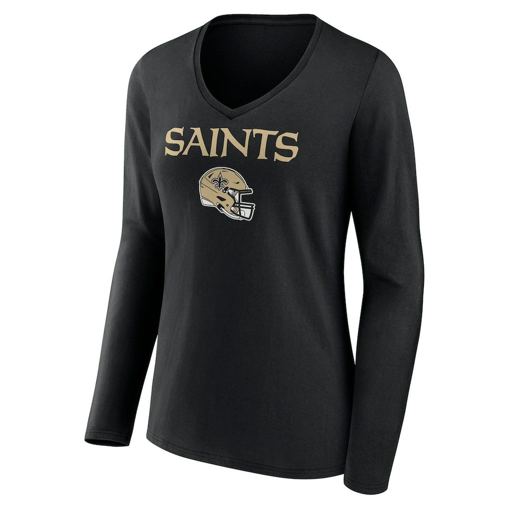 Women's Personalized Name & Number Team Wordmark Long Sleeve V-Neck T-Shirt - New Orleans Saints