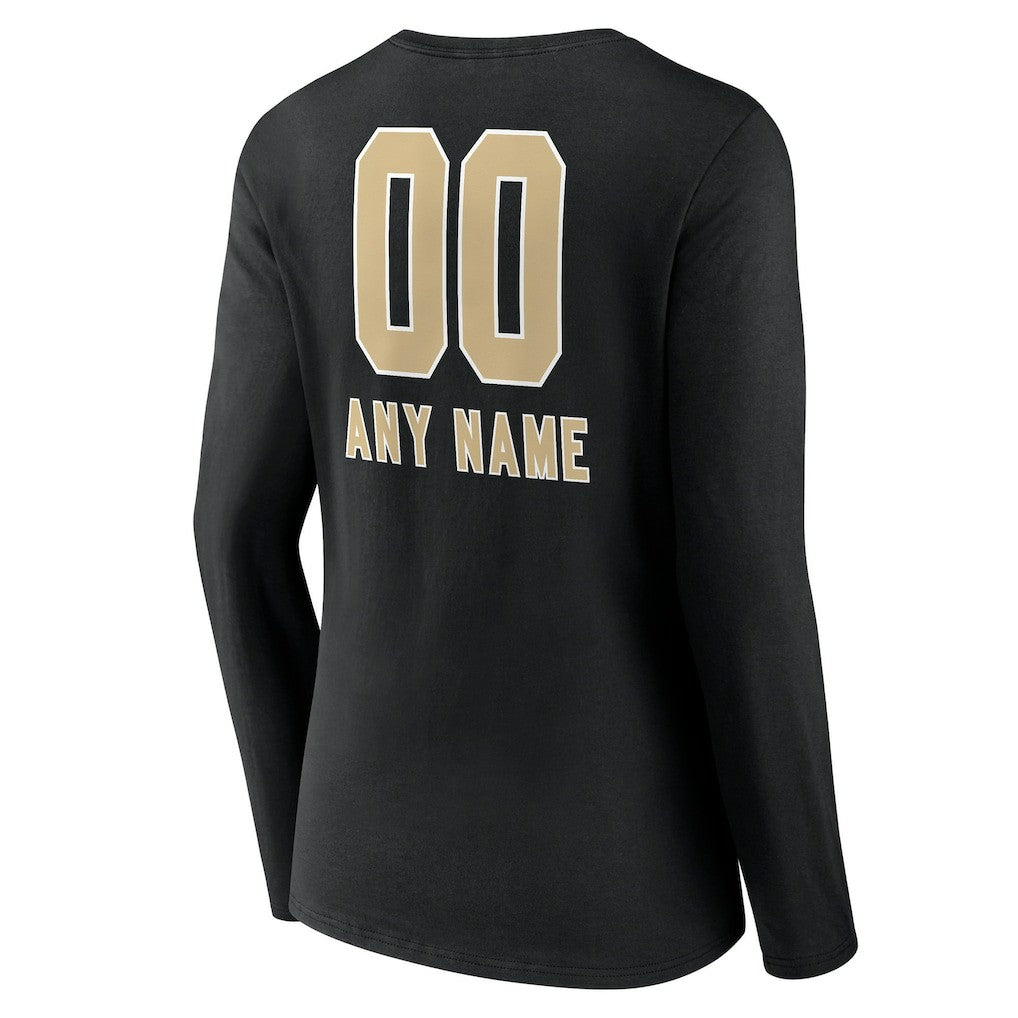 Women's Personalized Name & Number Team Wordmark Long Sleeve V-Neck T-Shirt - New Orleans Saints