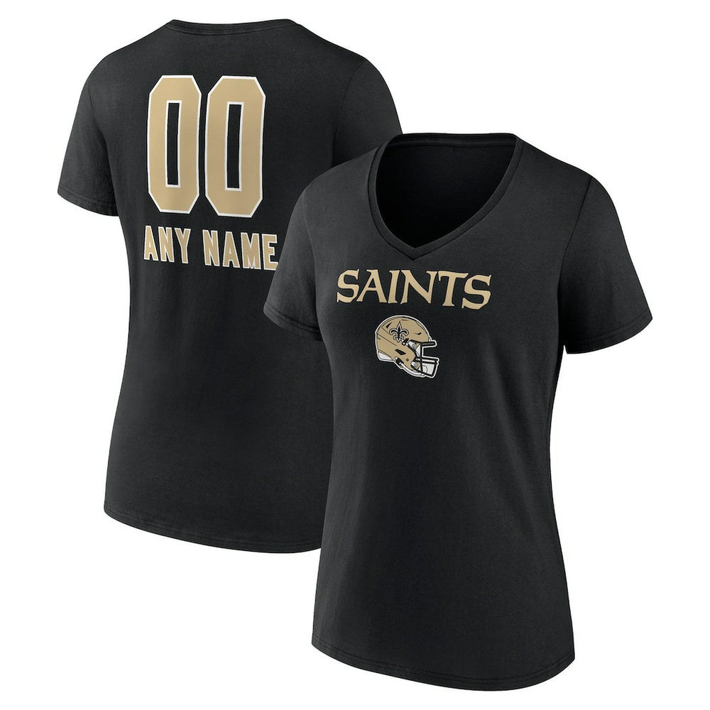 Women's Personalized Name & Number Team Wordmark V-Neck T-Shirt - New Orleans Saints