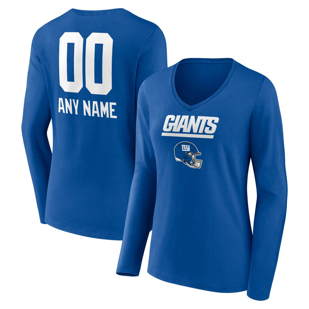 Women's Personalized Name & Number Team Wordmark Long Sleeve V-Neck T-Shirt - New York Giants