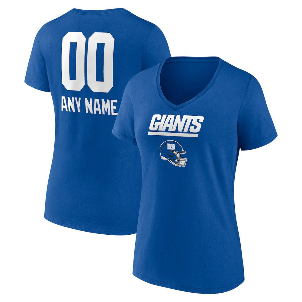 Women's Personalized Name & Number Team Wordmark V-Neck T-Shirt - New York Giants