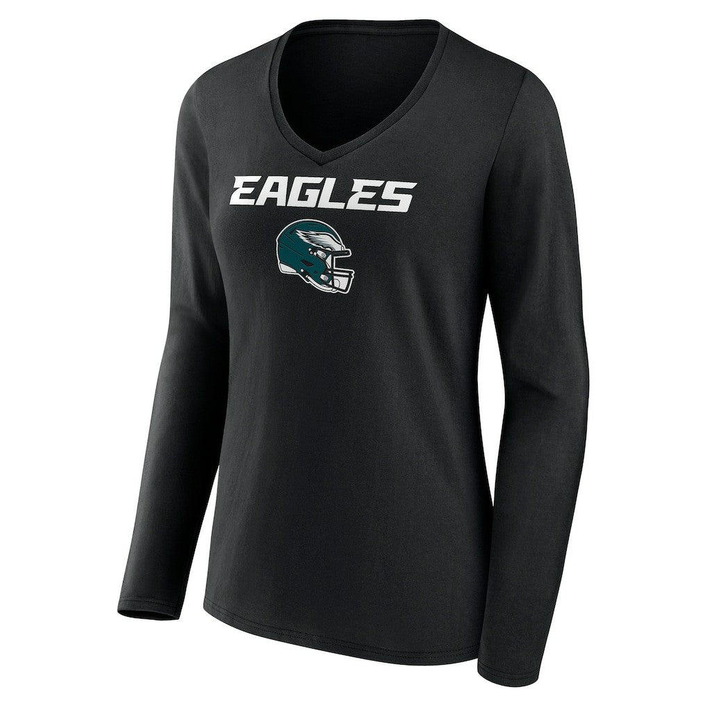 Women's Personalized Name & Number Team Wordmark Long Sleeve V-Neck T-Shirt - Philadelphia Eagles