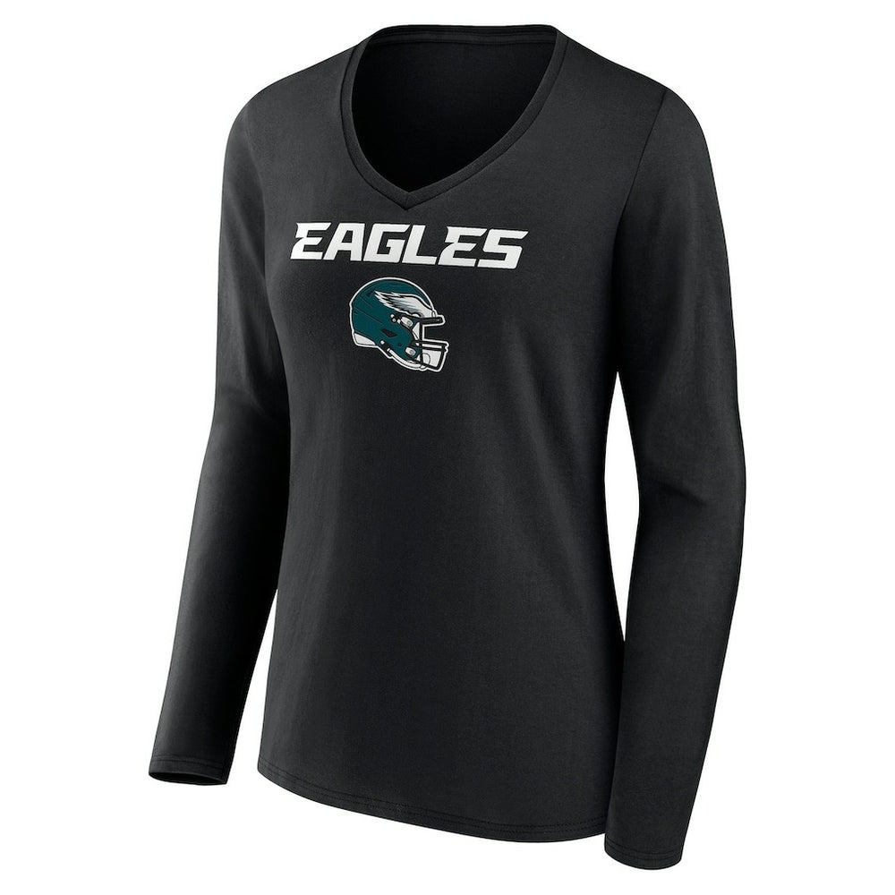 Women's Personalized Name & Number Team Wordmark Long Sleeve V-Neck T-Shirt - Philadelphia Eagles