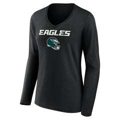 Women's Personalized Name & Number Team Wordmark Long Sleeve V-Neck T-Shirt - Philadelphia Eagles