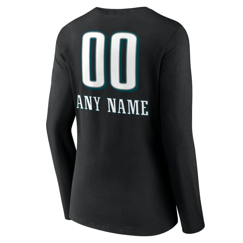 Women's Personalized Name & Number Team Wordmark Long Sleeve V-Neck T-Shirt - Philadelphia Eagles
