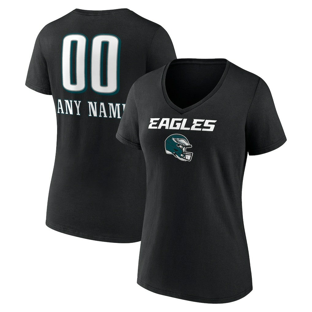 Women's Personalized Name & Number Team Wordmark V-Neck T-Shirt - Philadelphia Eagles