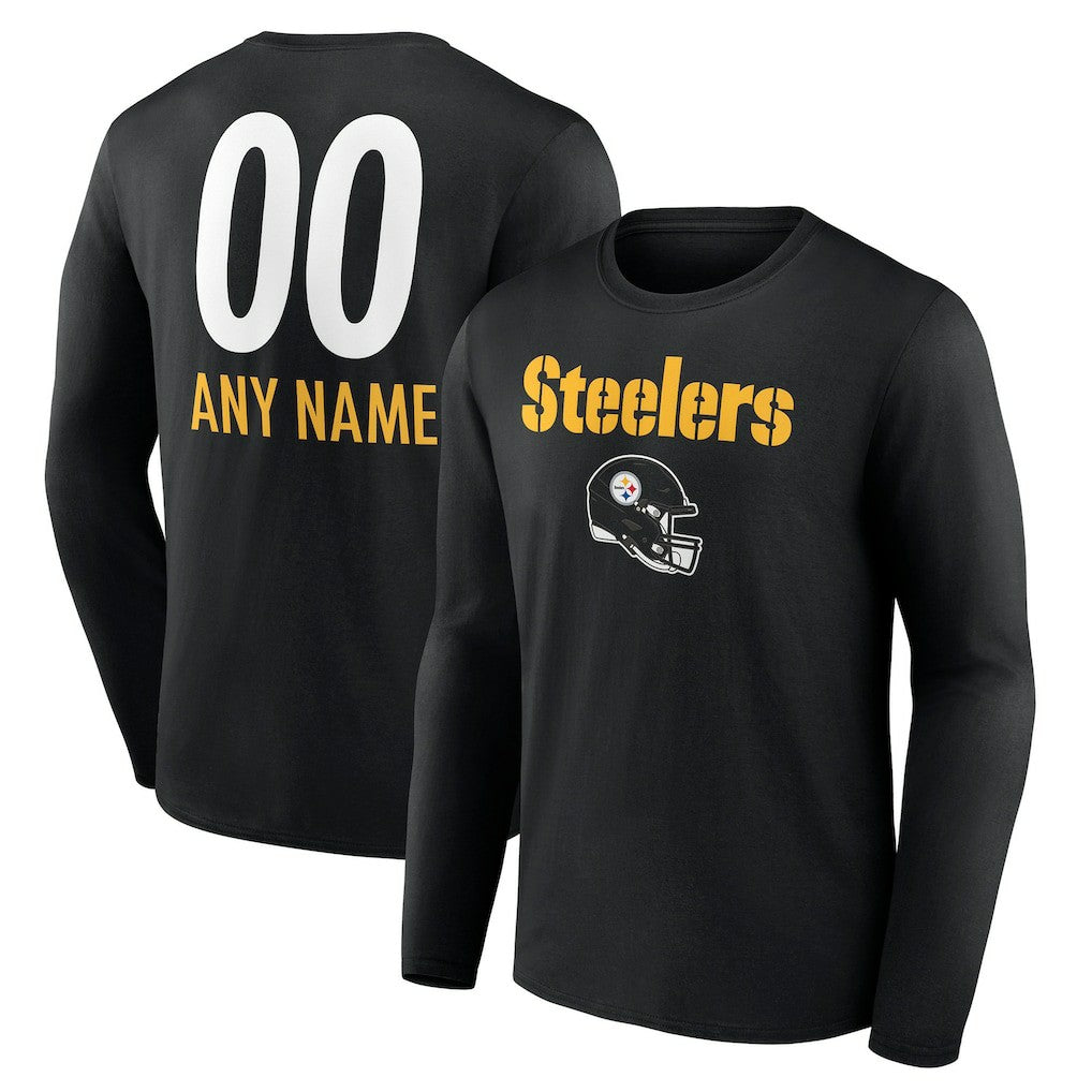 Personalized Name & Number Team Wordmark Long Sleeve T-Shirt - Pittsburgh Steelers