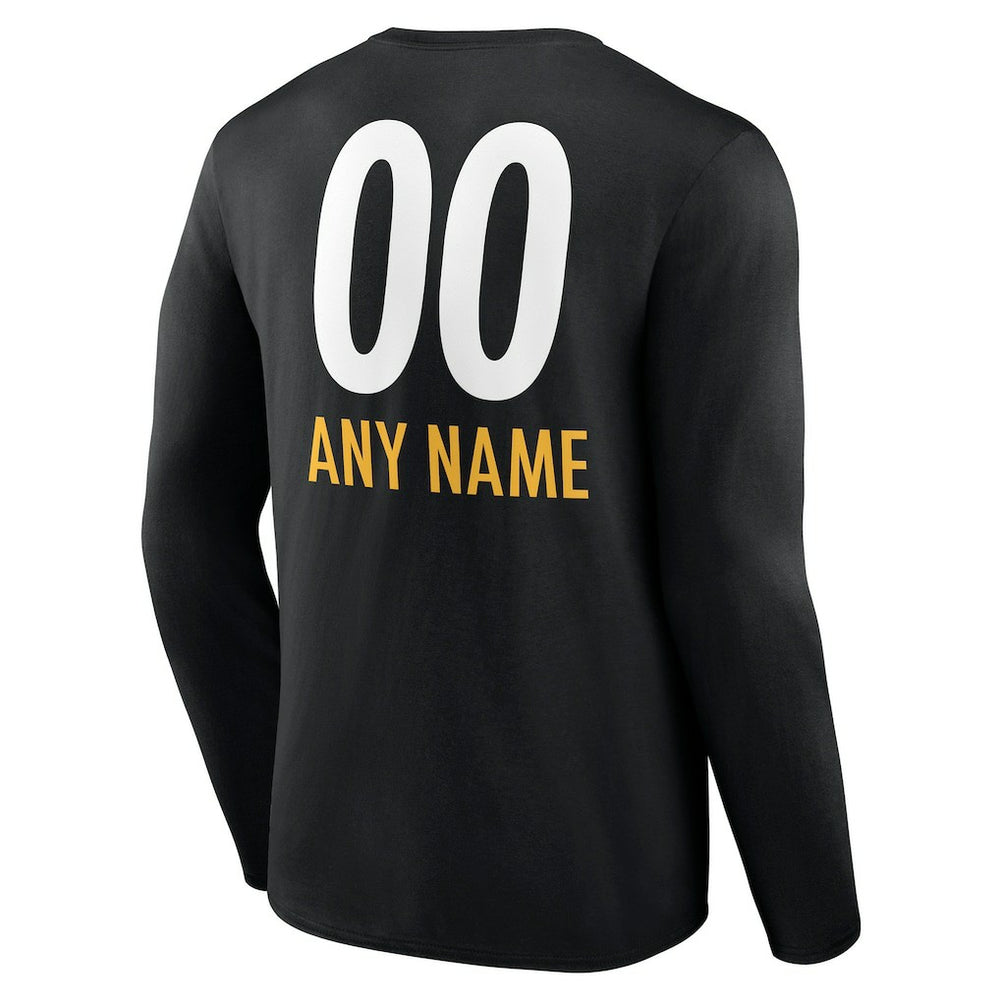Personalized Name & Number Team Wordmark Long Sleeve T-Shirt - Pittsburgh Steelers