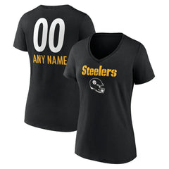 Women's Personalized Name & Number Team Wordmark V-Neck T-Shirt - Pittsburgh Steelers