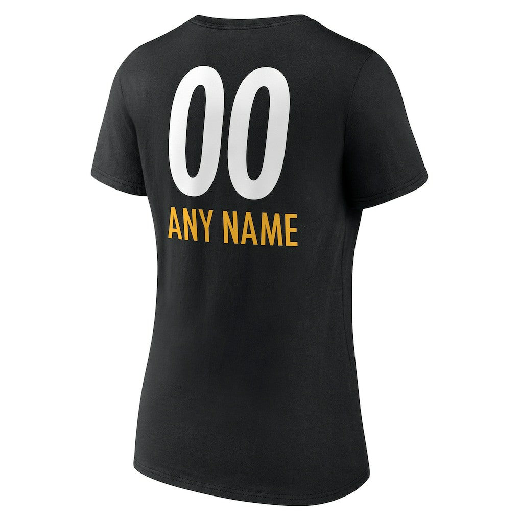 Women's Personalized Name & Number Team Wordmark V-Neck T-Shirt - Pittsburgh Steelers