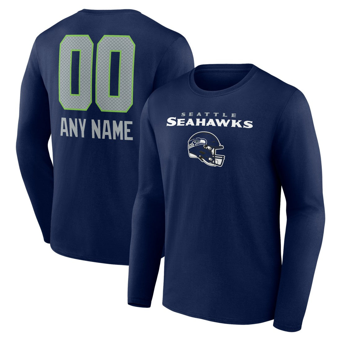 Personalized Name & Number Team Wordmark Long Sleeve T-Shirt - Seattle Seahawks