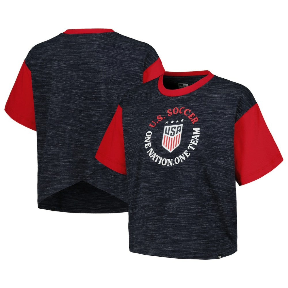 USWNT 5th & Ocean by New Era Women's Athletic Cross Back Cropped T-Shirt - New Era Navy