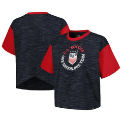 USWNT 5th & Ocean by New Era Women's Athletic Cross Back Cropped T-Shirt - New Era Navy
