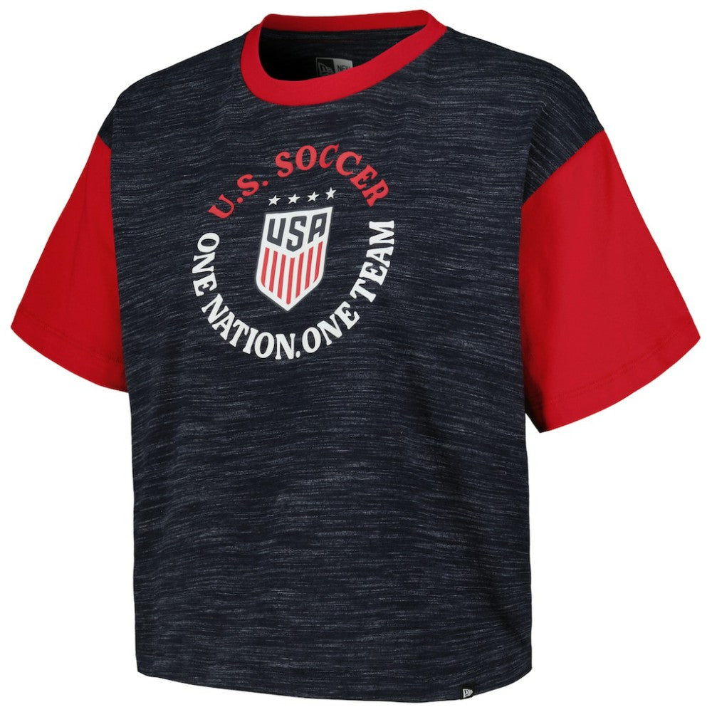 USWNT 5th & Ocean by New Era Women's Athletic Cross Back Cropped T-Shirt - New Era Navy