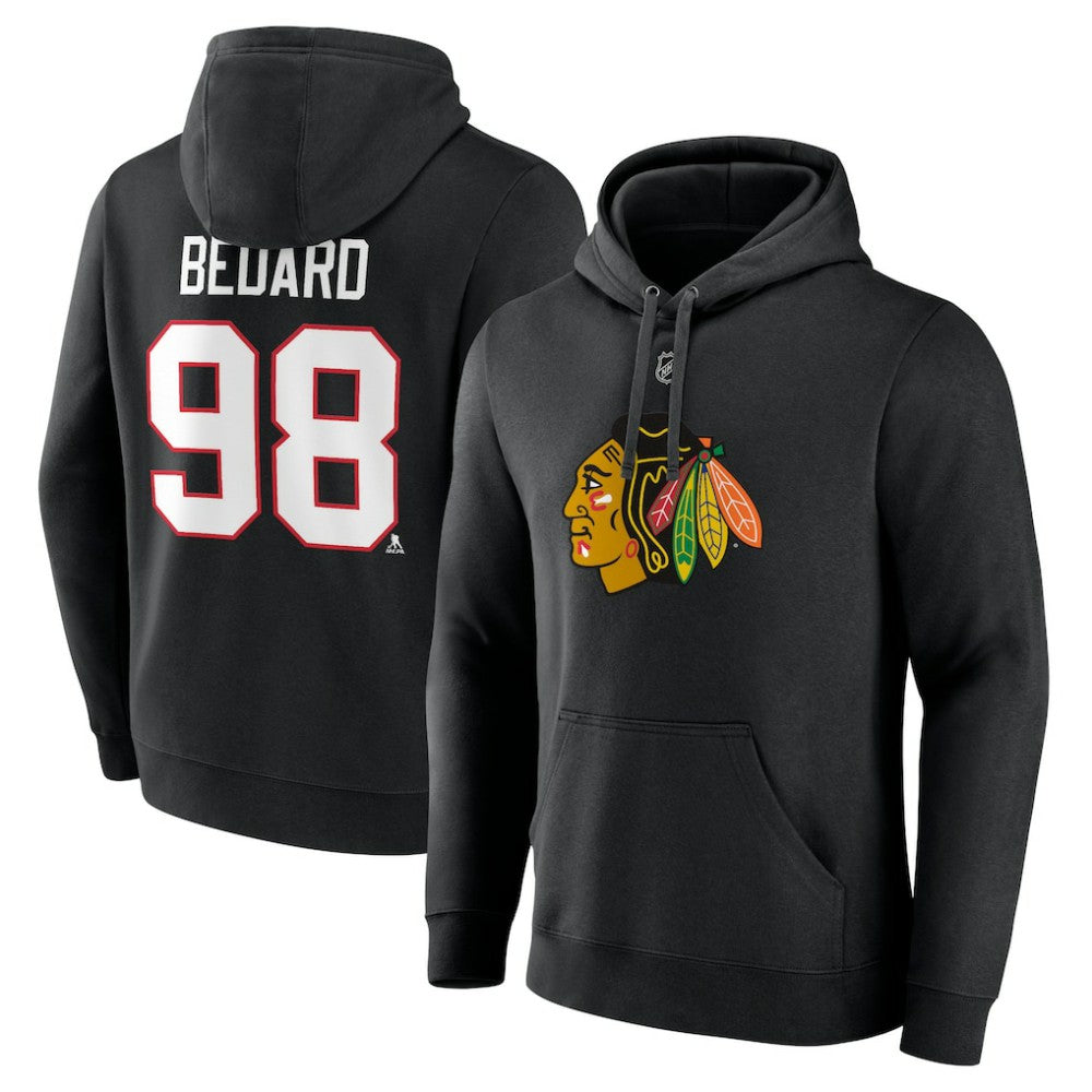 NHL Black Connor Bedard Chicago Blackhawks Fanatics Authentic Stack Name & Number Tri-Blend Pullover Hoodie