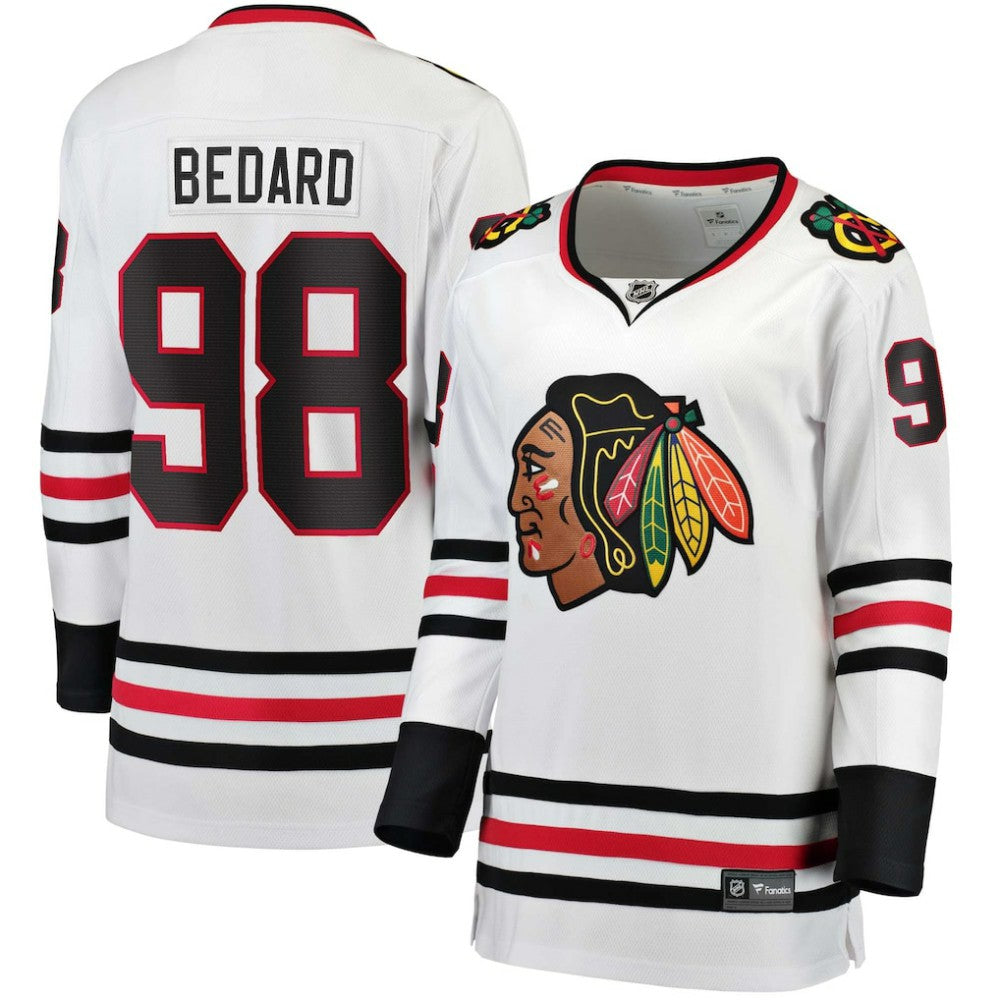 NHL White Connor Bedard Chicago Blackhawks Fanatics Women's Away Breakaway Jersey