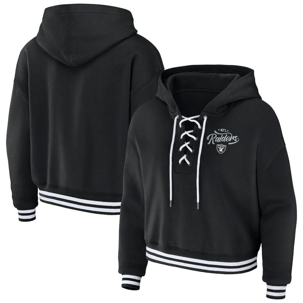 WEAR by Erin Andrews Women's Lace-Up Pullover Hoodie - Las Vegas Raiders
