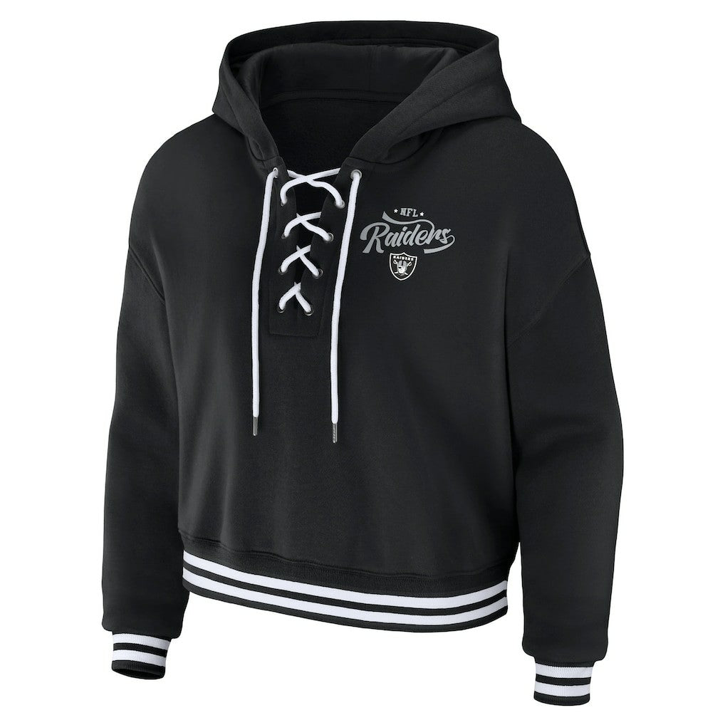 WEAR by Erin Andrews Women's Lace-Up Pullover Hoodie - Las Vegas Raiders