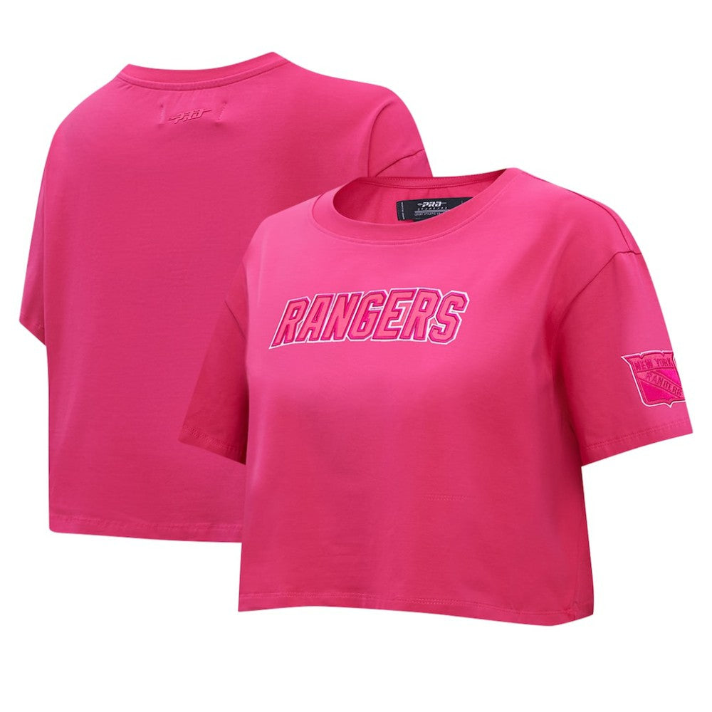 NHL This item will ship within 1 business day. New York Rangers Pro Standard Women's Triple Pink Cropped Boxy T-Shirt