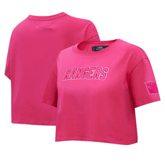 NHL This item will ship within 1 business day. New York Rangers Pro Standard Women's Triple Pink Cropped Boxy T-Shirt