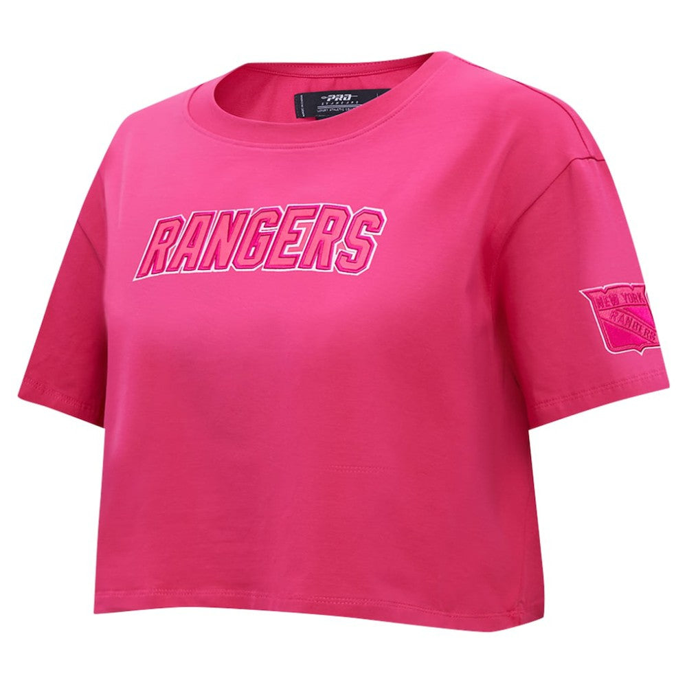 NHL This item will ship within 1 business day. New York Rangers Pro Standard Women's Triple Pink Cropped Boxy T-Shirt