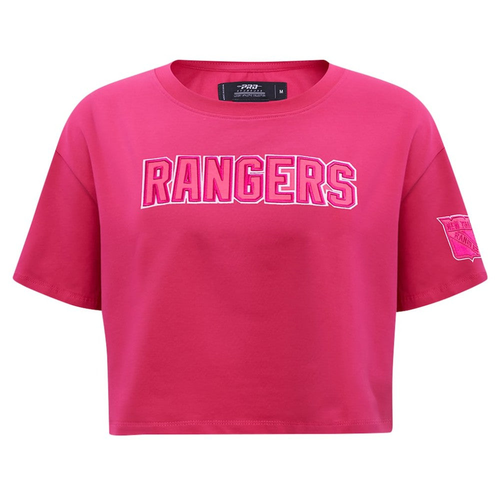NHL This item will ship within 1 business day. New York Rangers Pro Standard Women's Triple Pink Cropped Boxy T-Shirt