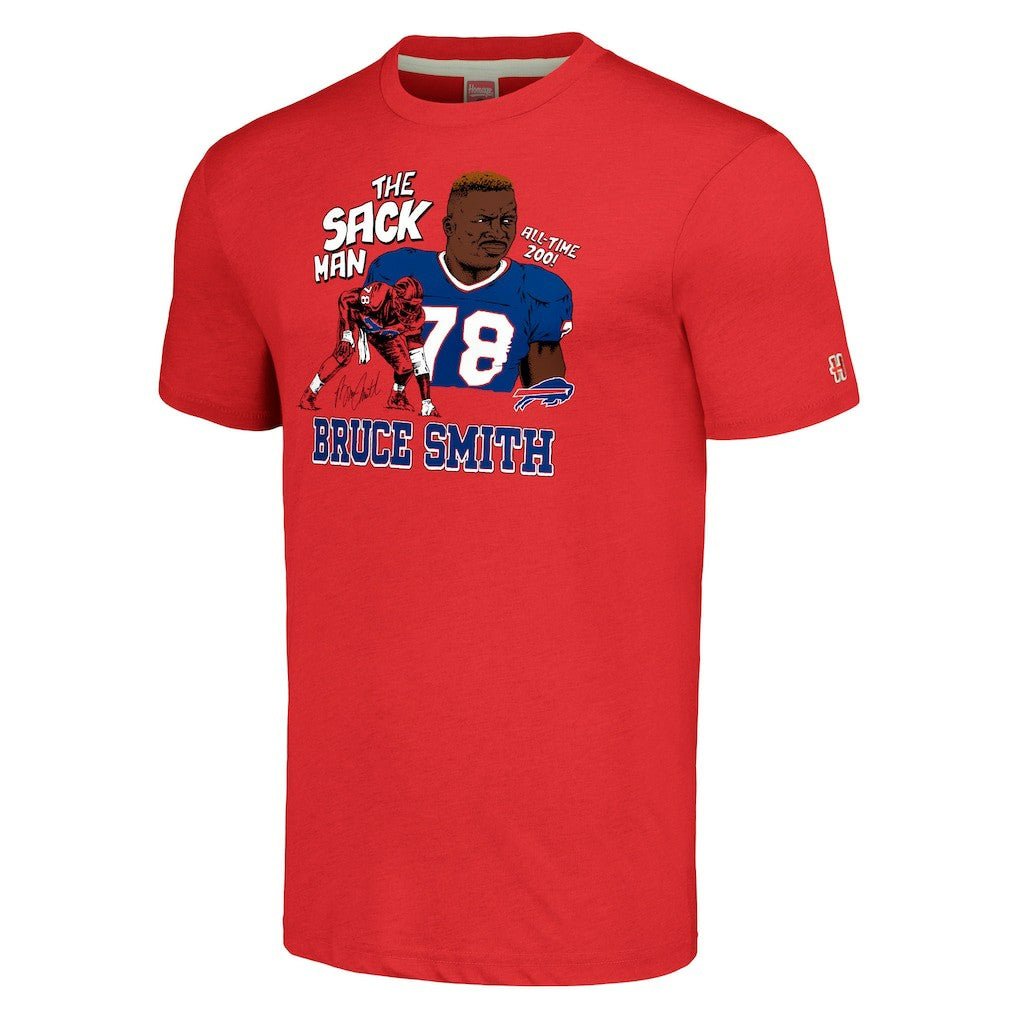 Bruce Smith  Homage Unisex Caricature Retired Player Tri-Blend T-Shirt - Buffalo Bills