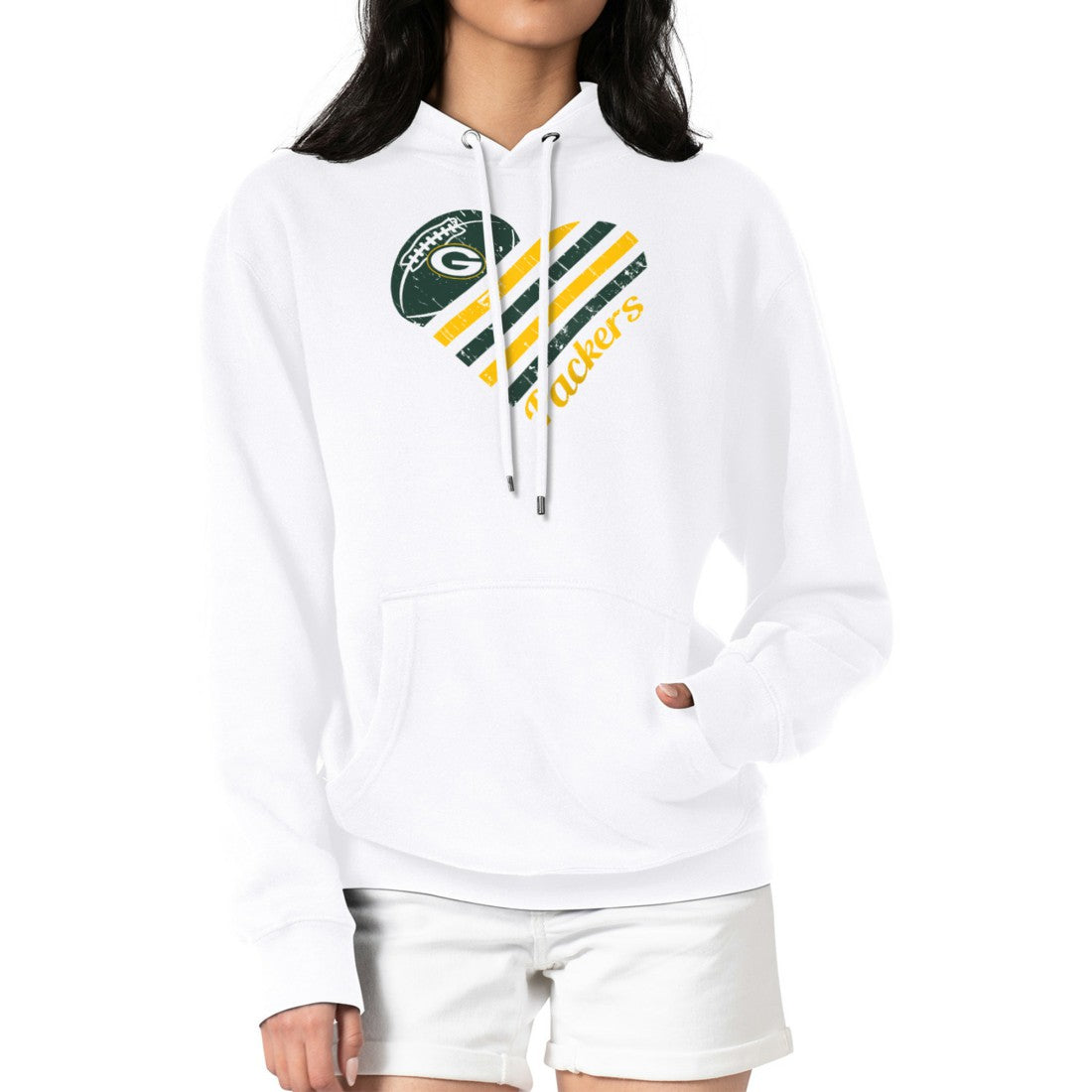 G-III 4Her by Carl Banks Women's Heart Graphic Fleece Pullover Hoodie - Green Bay Packers