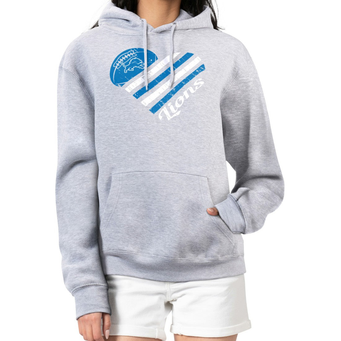 G-III 4Her by Carl Banks Women's Heart Graphic Fleece Pullover Hoodie - Detroit Lions