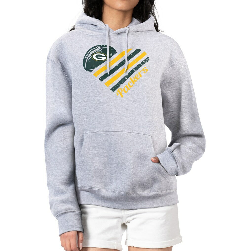 G-III 4Her by Carl Banks Women's Heart Graphic Fleece Pullover Hoodie - Green Bay Packers