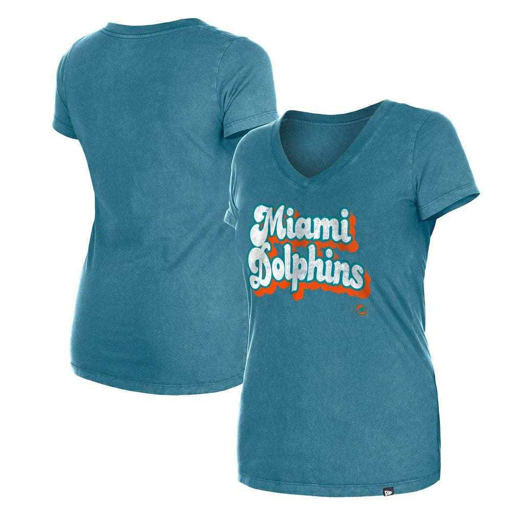 Women's Enzyme Wash Low V-Neck T-Shirt - Miami Dolphins