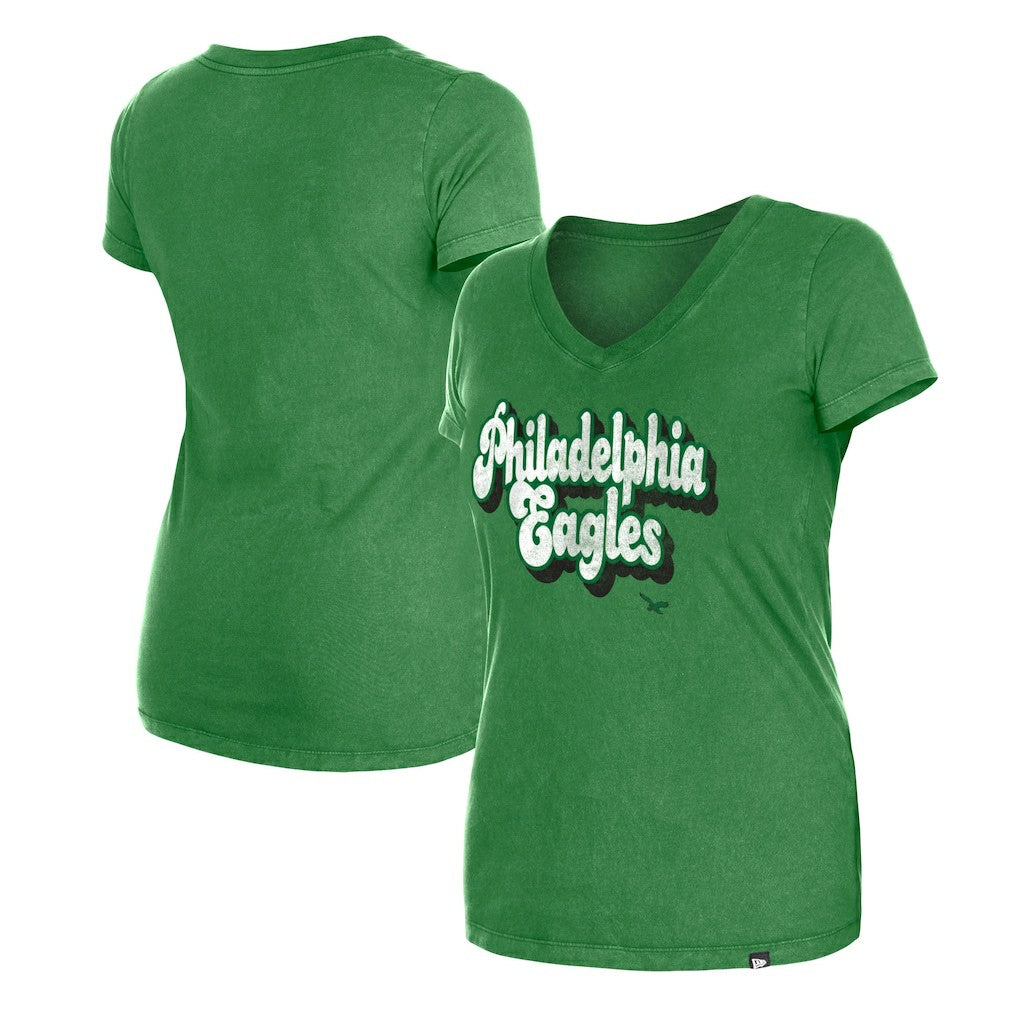 Women's Enzyme Wash Low V-Neck T-Shirt - Philadelphia Eagles