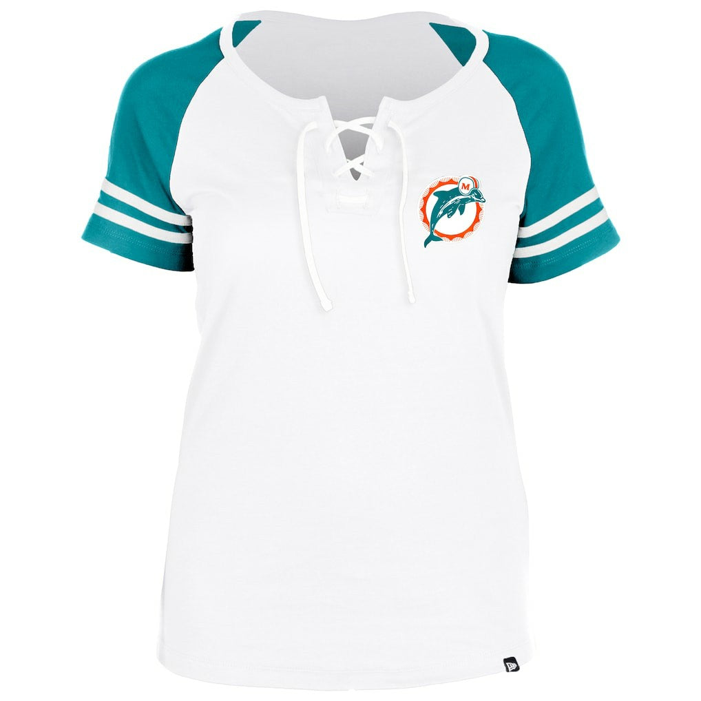 Women's Throwback Lace-Up Raglan T-Shirt - Miami Dolphins