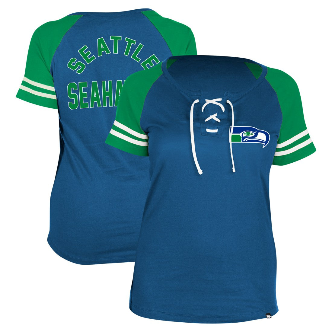 Women's Throwback Lace-Up Raglan T-Shirt - Seattle Seahawks