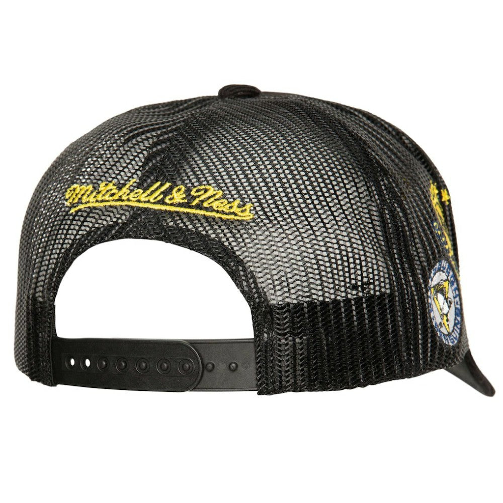 NHL Black Pittsburgh Penguins Mitchell & Ness Times Up Classic Script Cord Trucker Adjustable Hat