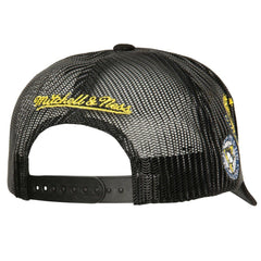 NHL Black Pittsburgh Penguins Mitchell & Ness Times Up Classic Script Cord Trucker Adjustable Hat