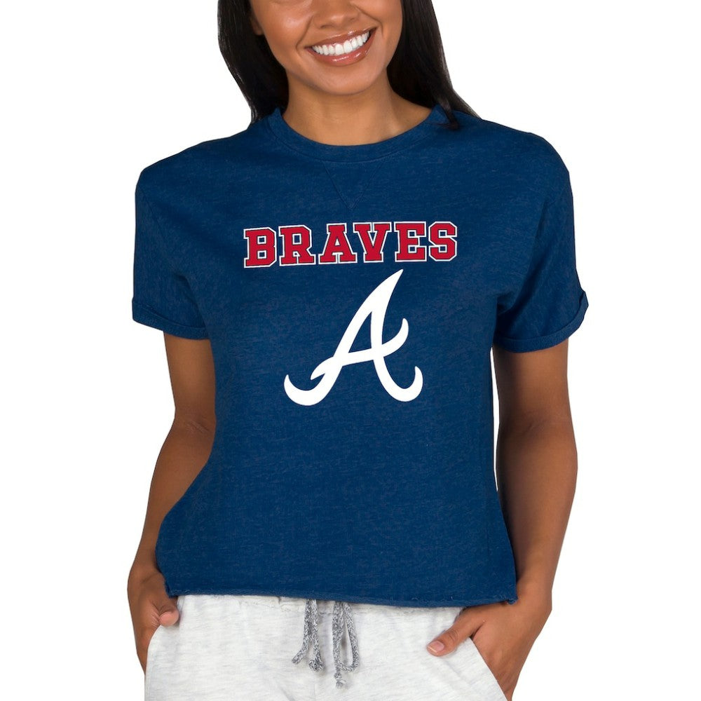 MLB Atlanta Braves Concepts Sport Women's Tri-Blend Mainstream Terry Short Sleeve Sweatshirt Top