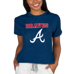 MLB Atlanta Braves Concepts Sport Women's Tri-Blend Mainstream Terry Short Sleeve Sweatshirt Top