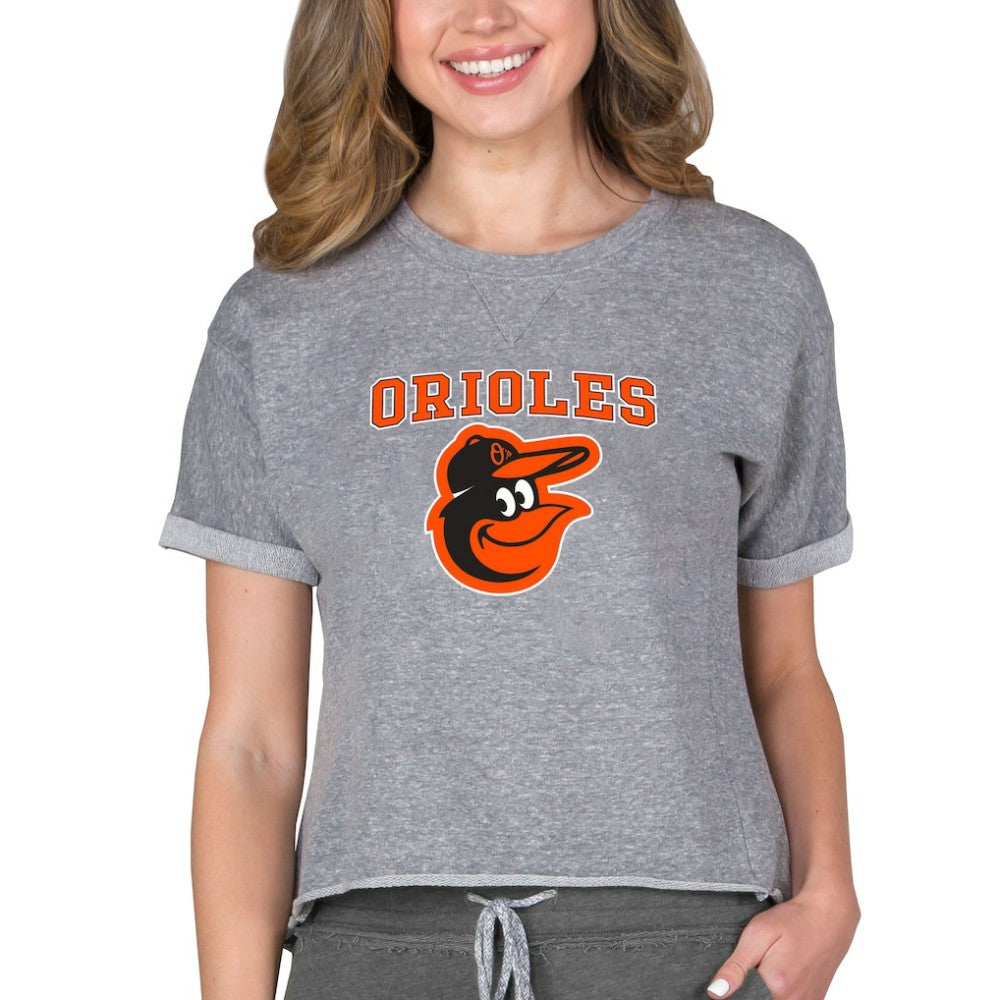 MLB Baltimore Orioles Concepts Sport Women's Tri-Blend Mainstream Terry Short Sleeve Sweatshirt Top