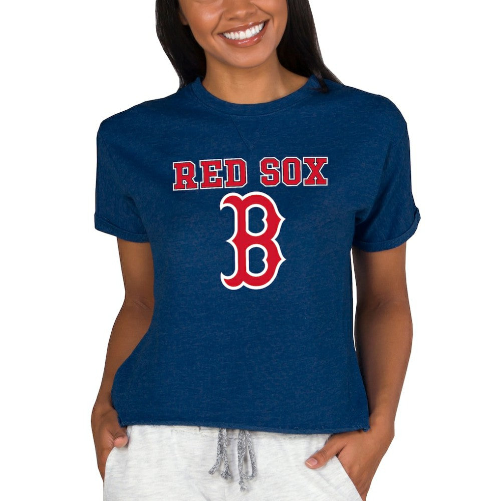 MLB Boston Red Sox Concepts Sport Women's Tri-Blend Mainstream Terry Short Sleeve Sweatshirt Top