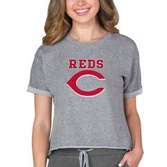 MLB Cincinnati Reds Concepts Sport Women's Tri-Blend Mainstream Terry Short Sleeve Sweatshirt Top