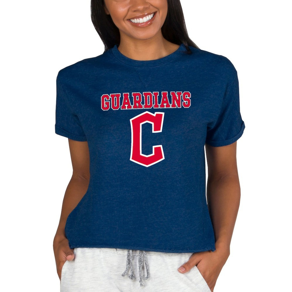 MLB Cleveland Guardians Concepts Sport Women's Tri-Blend Mainstream Terry Short Sleeve Sweatshirt Top