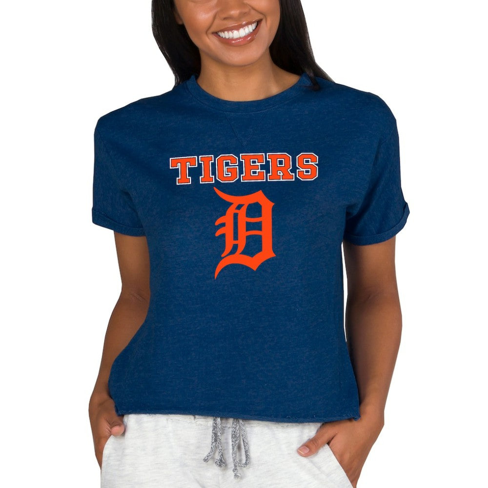 MLB Detroit Tigers Concepts Sport Women's Tri-Blend Mainstream Terry Short Sleeve Sweatshirt Top