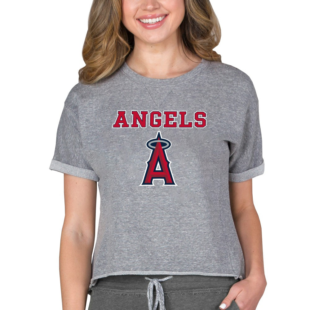 MLB Los Angeles Angels Concepts Sport Women's Tri-Blend Mainstream Terry Short Sleeve Sweatshirt Top