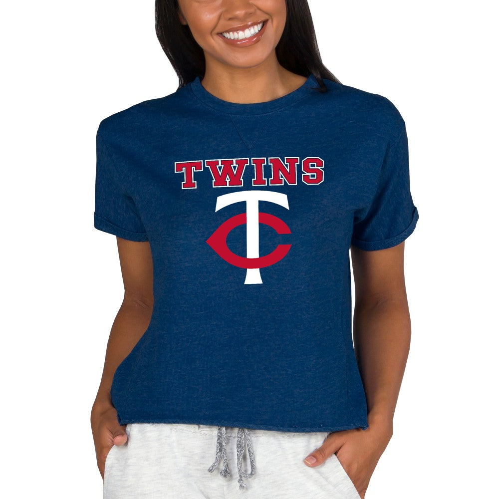 MLB Minnesota Twins Concepts Sport Women's Tri-Blend Mainstream Terry Short Sleeve Sweatshirt Top