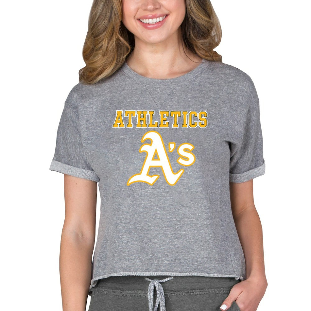 MLB Athletics Concepts Sport Women's Tri-Blend Mainstream Terry Short Sleeve Sweatshirt Top